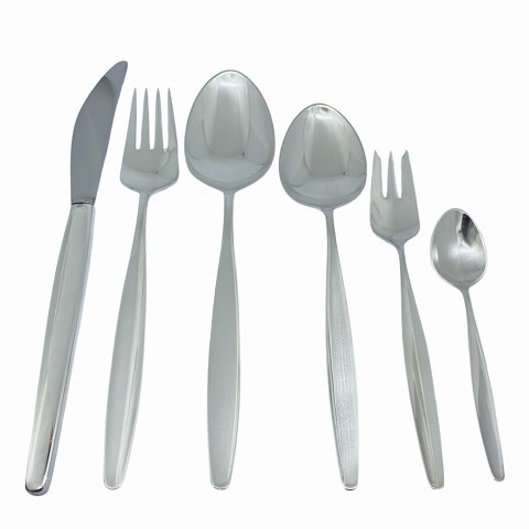 Georg Jensen, Tias Eckhoff; Cypres/Cypress silver cutlery, complete for 12 
persons, 81 pieces sterling silver