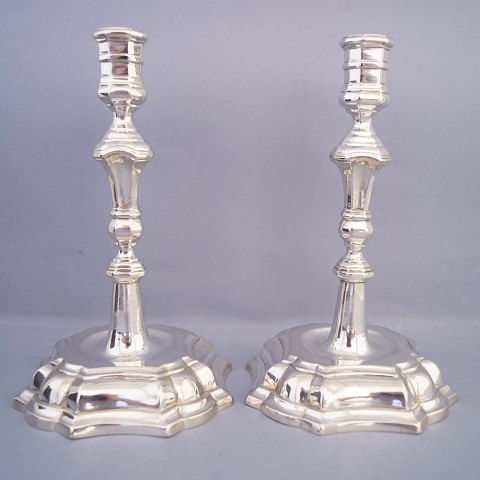 Nicolai Langermann; rococo candlesticks in silver from 1748