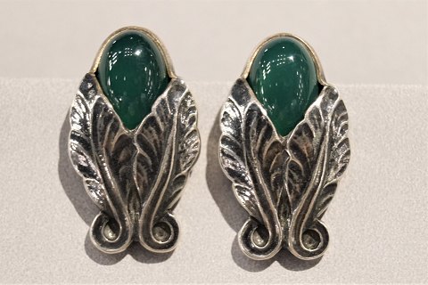 Georg Jensen; Heritage jewellery, earclips 1997 set with chrysopras, mounted in 
sterling silver
