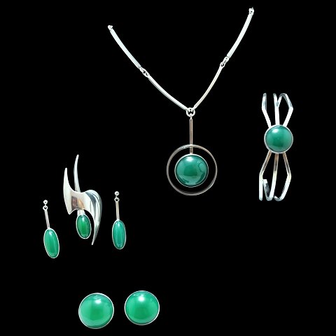 Niels Erik From; Jewellery of sterling silver set with chrysopras