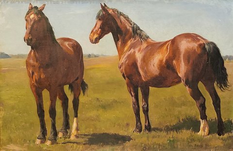 Otto Bache; Painting, Horses, oil on canvas