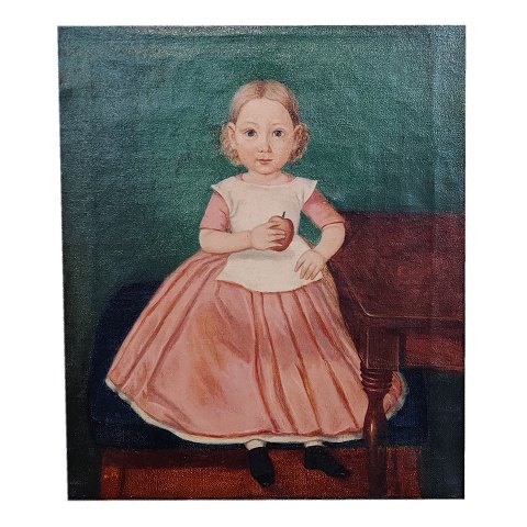 Danish painting, oli, girl with an apple